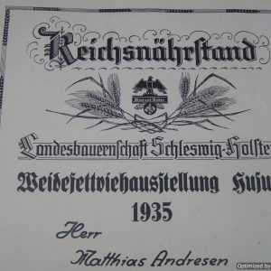 SMGP-1354 Reichsnahrstand Award certificate (klasse 2a) / Blut und Boden