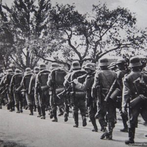 her marching postcard