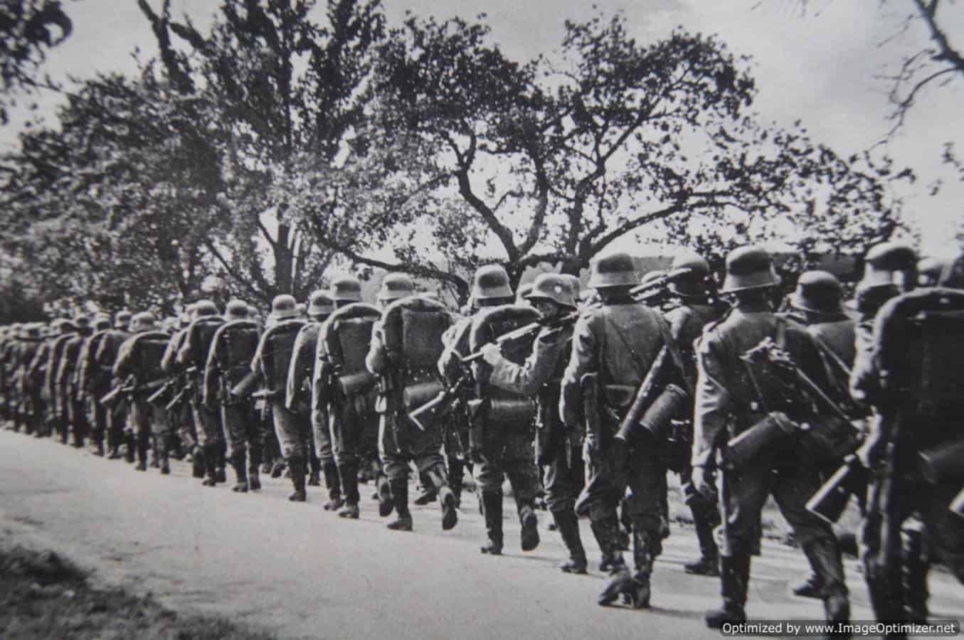 her marching postcard