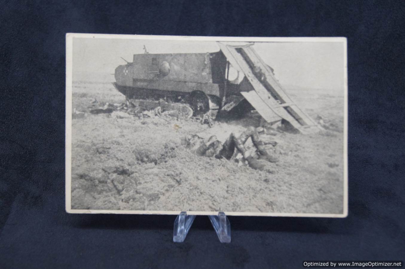 WW1 Destroyed French Tank Postcard