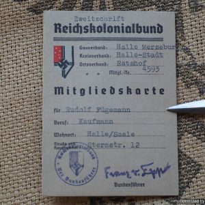 SMGL-24860 reichskolonialbund mitgliedskarte