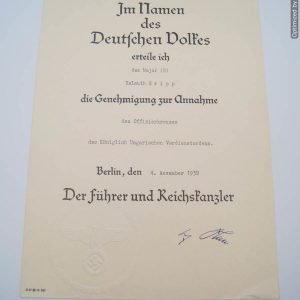 SMGP-1219 Award doc for hungarian Medal w/statutes *SOLD