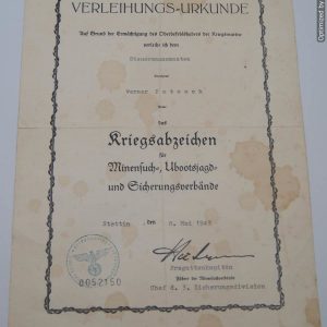 SMGP-1218 Mine sweeper Award document *SOLD