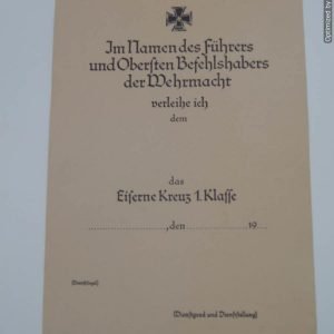SMGP-1285 Un issued Iron  Cross First Class Award Doc