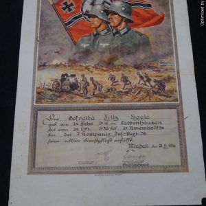 SMGP-1356 Heer Infantry Certificate 1936  regiment 58 *SOLD OUT