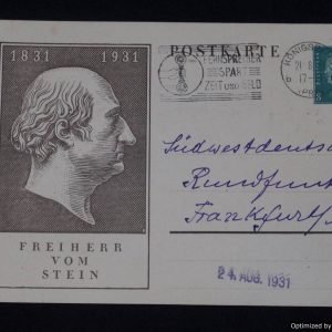 SMGP-1621 Weimar Republic 1931 post card Freiherr Vom Stein *SOLD