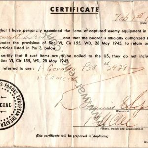 P-38 Bring Back Certificate