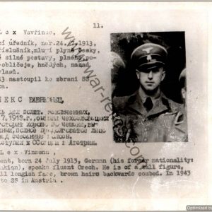 SMGL-24680 Czechoslovakian SS Gestapo (Sipo-SD) allied "wanted" Card Vinzens Lex