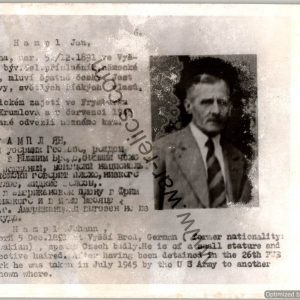SMGL-24684 Czechoslovakian SS Gestapo (Sipo-SD) allied "wanted" Card Jan Hampl