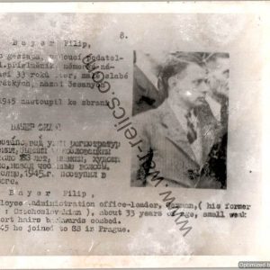 SMGL-24685 Czechoslovakian SS Gestapo (Sipo-SD) allied "wanted" Card Filip Bayer