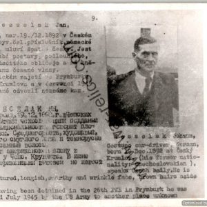 SMGL-24687 Czechoslovakian SS Gestapo (Sipo-SD) allied "wanted" Card Johann Wesselak
