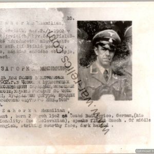 SMGL-24688 Czechoslovakian SS Gestapo (Sipo-SD) allied "wanted" Card Maxmilian Zahoka