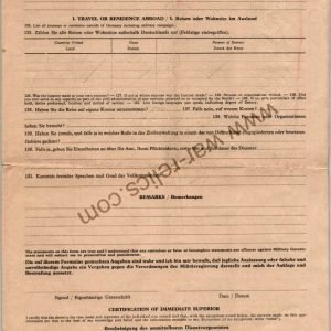Military Government of Germany questionnaire for post war camp Rudolf Fugemann