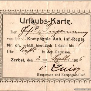 WW1 German Holiday passes set of 3 to Rudolf Fugemann