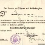 WW1 Honor cross award certificate for Rudolf Fugemann in Halle