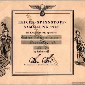 SMGL-24794 Nazi Clothing drive Certificate 1941 to Marie Fugemann *SOLD