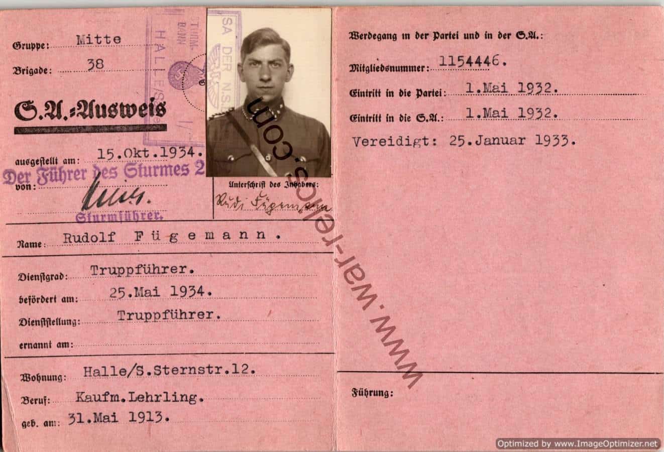 SA Ausweis Rudolf Furgemann