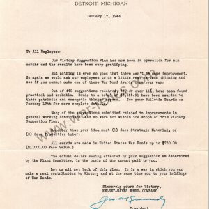 Kelsey-Hayes Wheel Co. Memo Re: War Bond Pay outs
