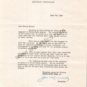 SMGL-2551 Kelsey-Hayes Wheel Co. Memo Re: Strike *SOLD