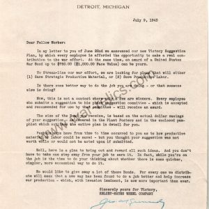 Kelsey-Hayes Wheel Co. Memo Re: War Bond Awards