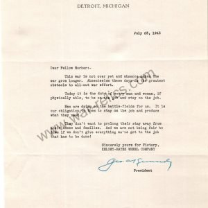 Kelsey-Hayes Wheel Co. Memo RE: Absenteeism july 23 1943