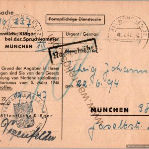 SMGL-2542 1946 dated post card regarding NSDAP "liberation"
