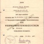 Black Wound Badge Award Document Panzer Pioneer