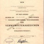 Award Document for black wound badge Headquarter Artillery Battery