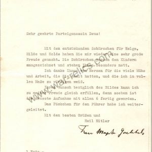 Magda Goebbels signed letter on personal stationary