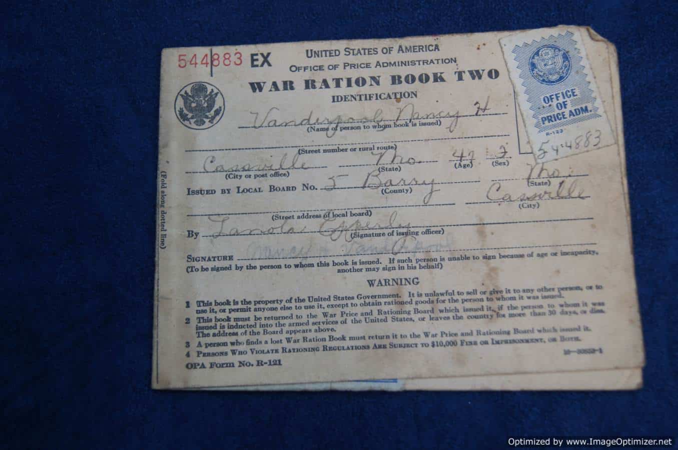 SMGQ-0027 US War Ration Book #544883