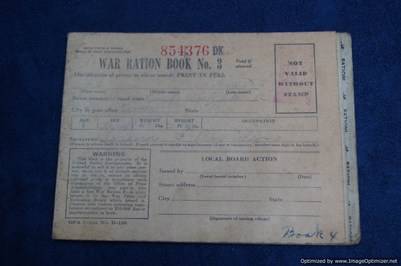 SMGQ-0027 US War Ration Book #854376