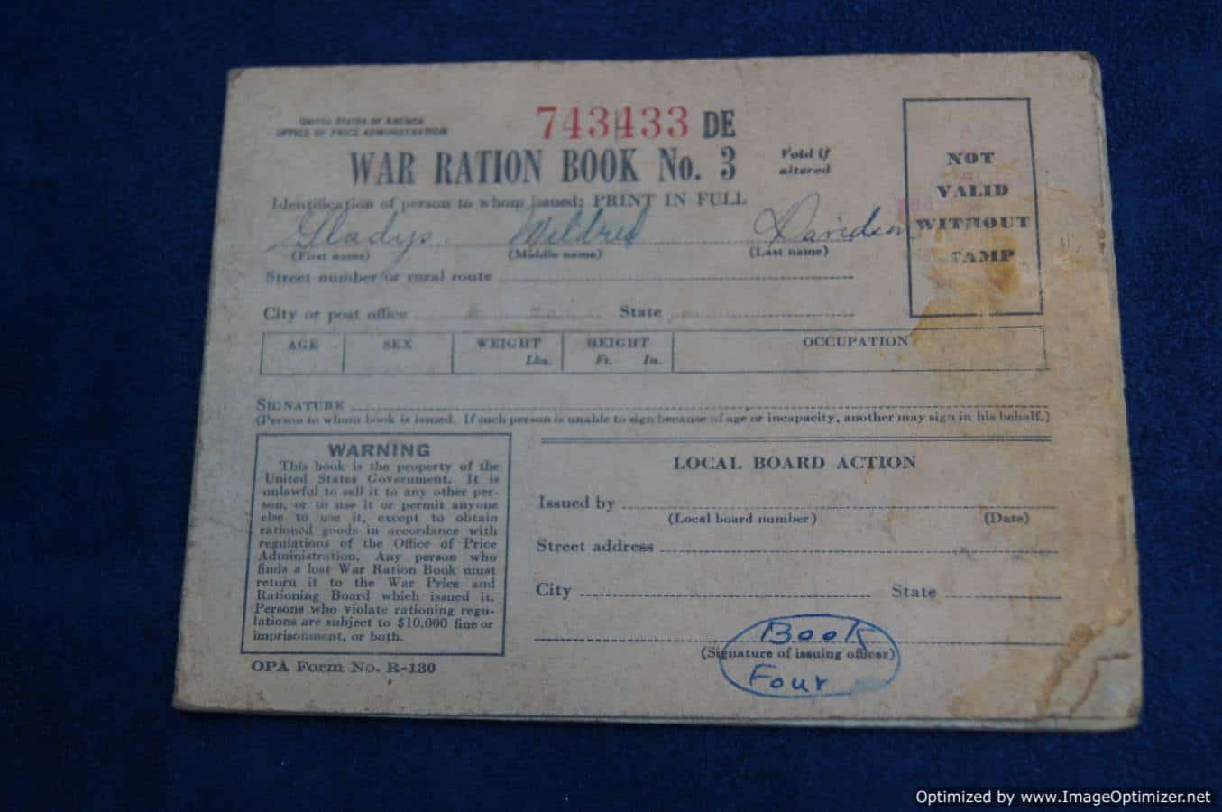 SMGQ-0026 US War Ration Book #743433