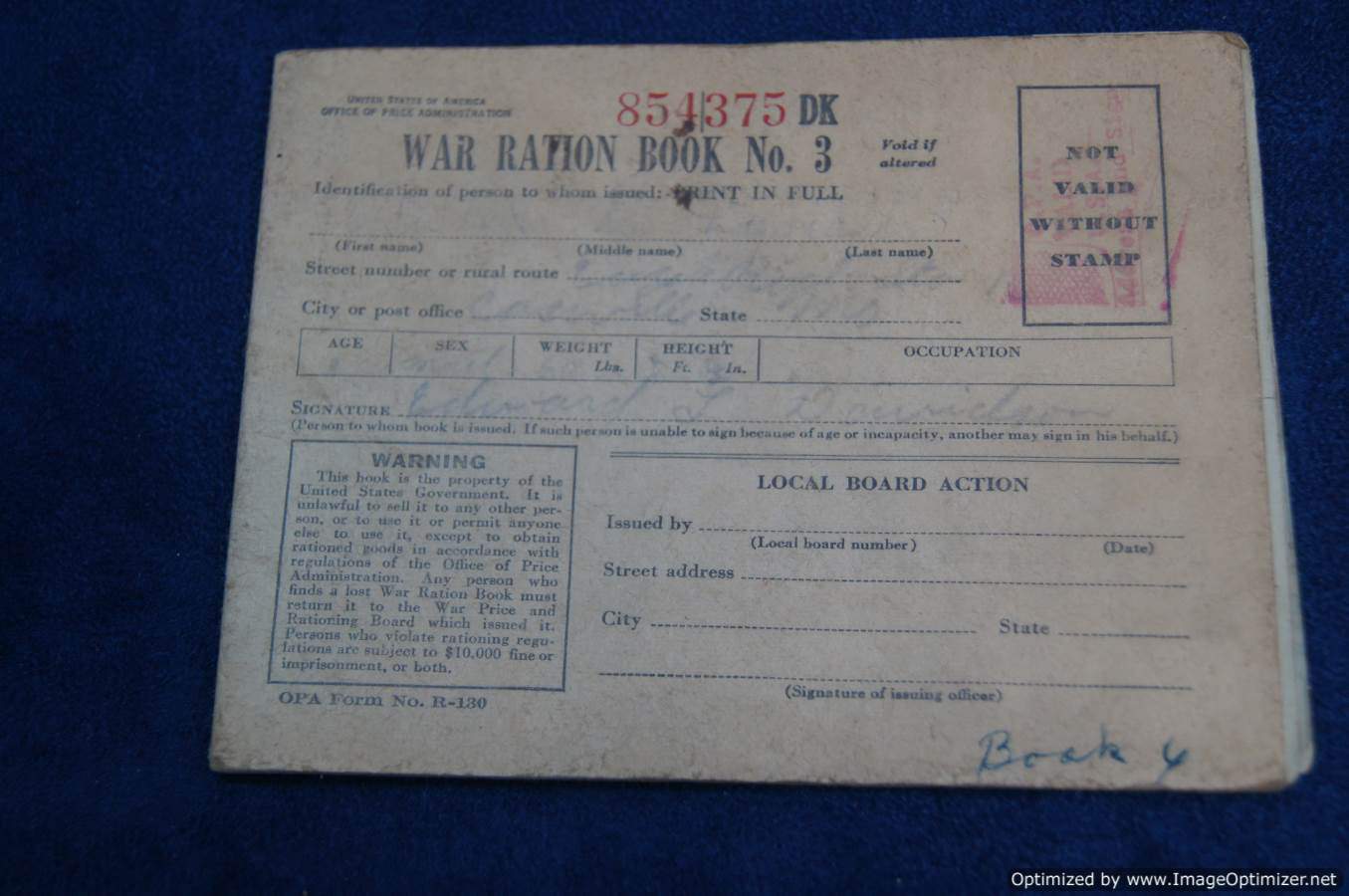 US War Ration Book