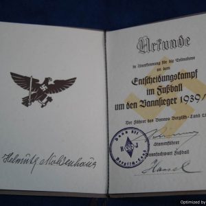 SMGQ-0192 Hitler youth Urkunde (certificate) For Fussball (soccer)