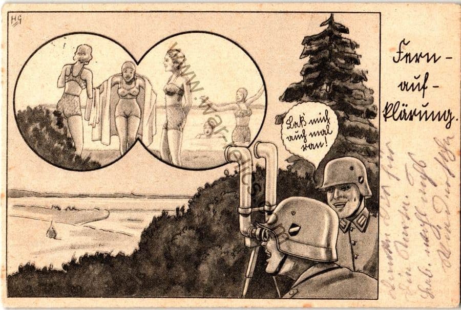 SMGQ-0151 German Soldiers peeping on Ladies PostCard