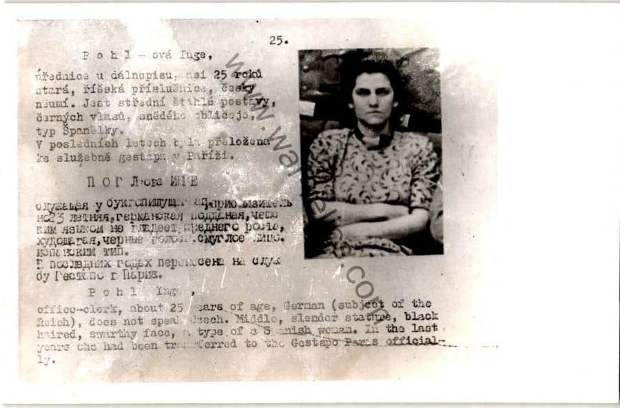 SMGQ-0248 Czechoslovakian SS Gestapo (Sipo-SD) allied “wanted” Card Inge Pohl