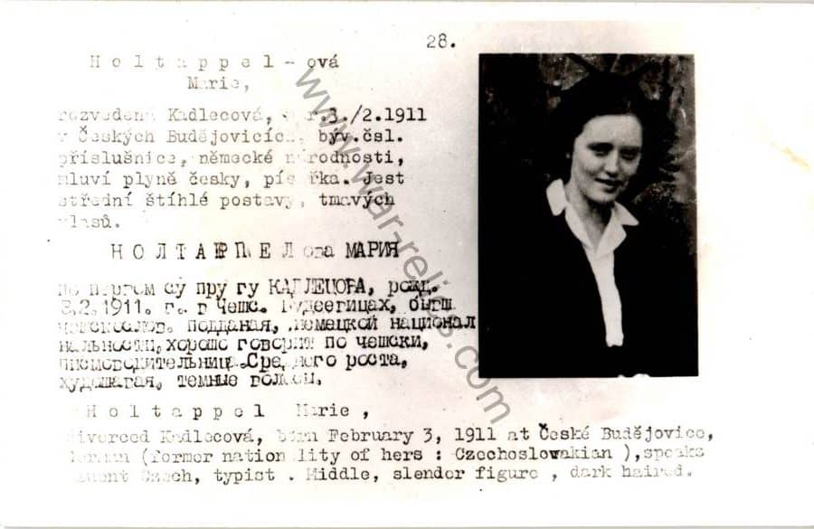 Czechoslovakian SS Gestapo (Sipo-SD) allied “wanted” Card Marie Holtappel
