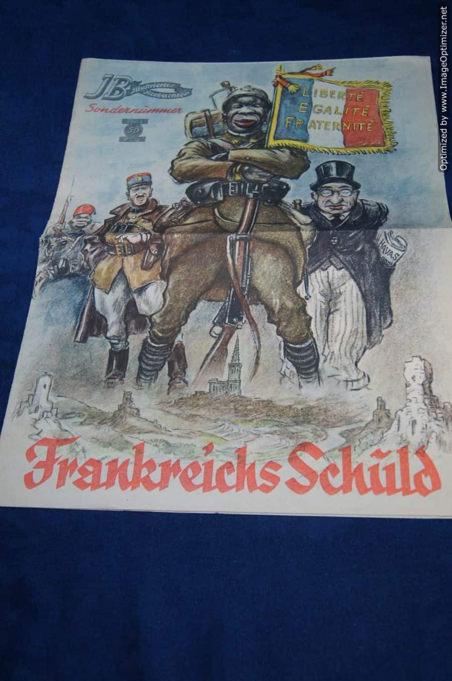 Racist, Derogatory Propaganda caricature Art on a fold out map Frances's Guilt