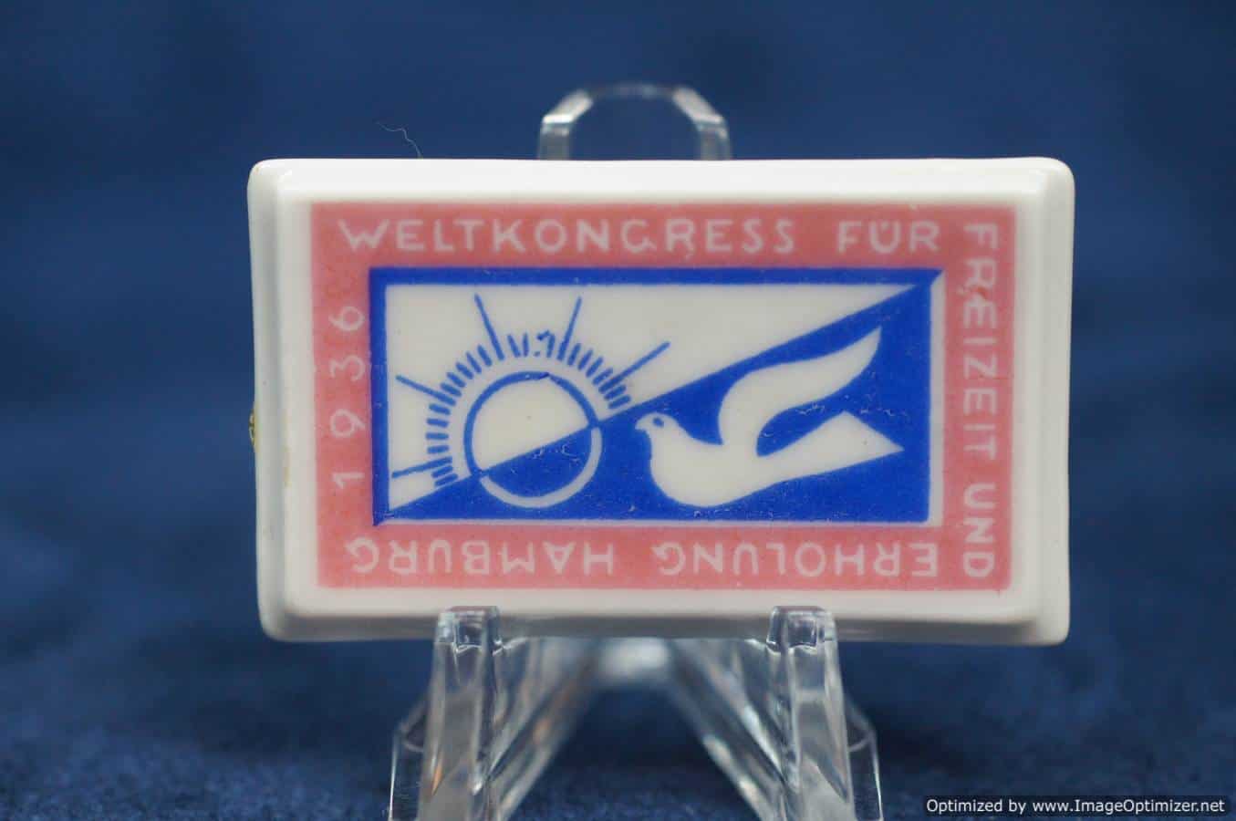 Porcelain Badge World Congress for Leisure and Recreation 1936 Hamburg