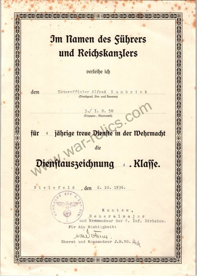4 year service award document signed by Oberst