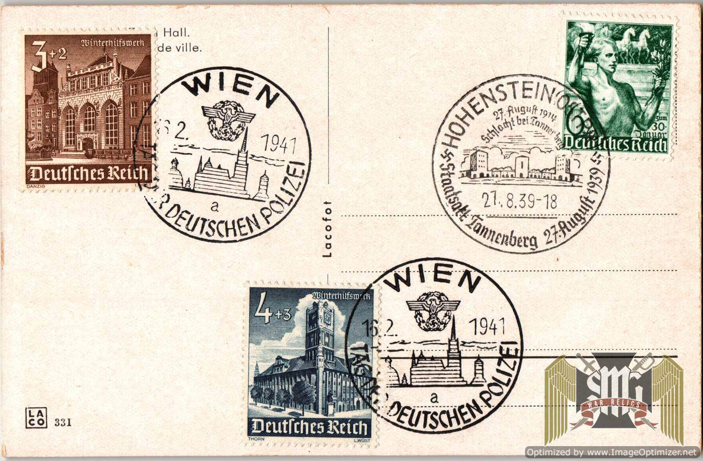 SMGL-3104 Police stamped Canceled stamps on post card
