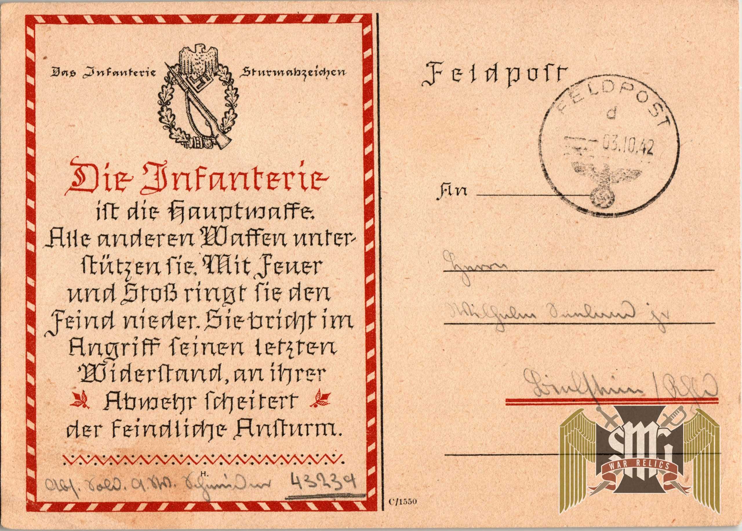 Infantry Assault post card from Front line fighter in Russia Oct 1942