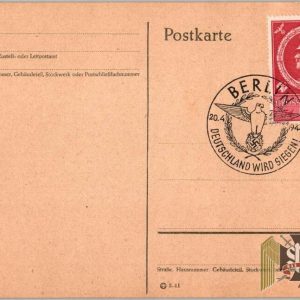 SMGL-2780 Berlin cancelled post card with Hitler stamp