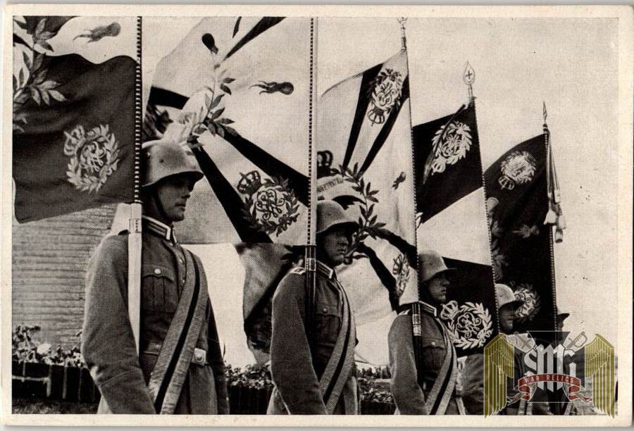 Germany Awakes Cigarette album card/photo Prussian flag standard bearers