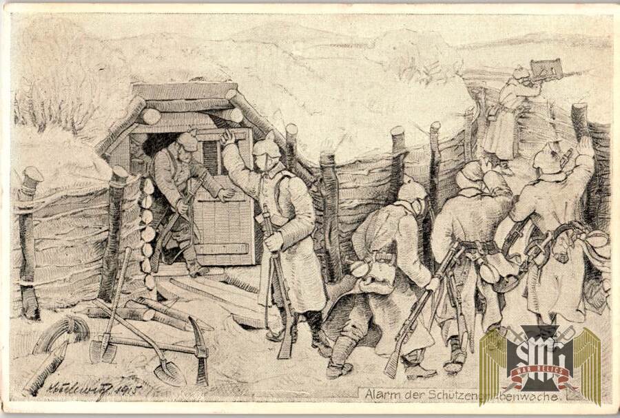 WW1 post card Alarm der schutzengrabenwache