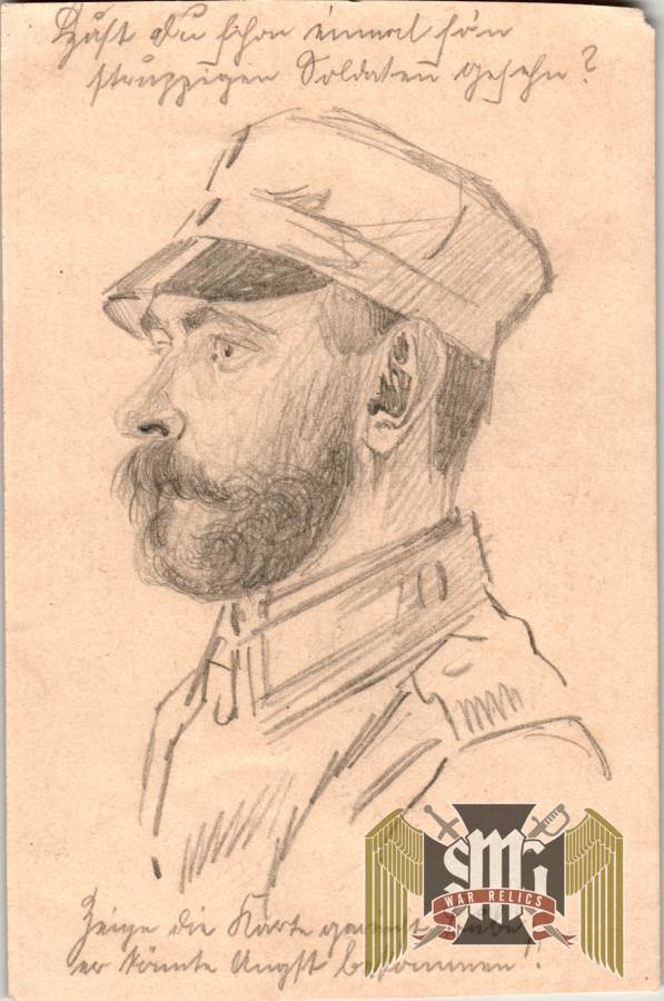 WW1 post card Portrait in pencil