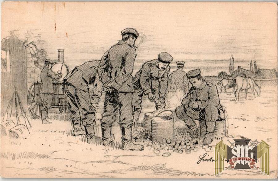 WW1 post card Peeling potatoes