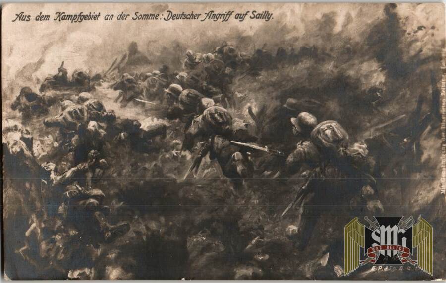 WW1 post card German Attack on Sailly