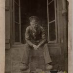 WW1 post card Leather jacket and clogs w/pipe