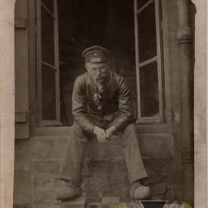 WW1 post card Leather jacket and clogs w/pipe